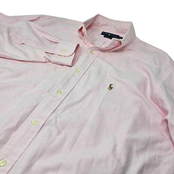 Ralph Lauren Button Down Shirt Size 16.5 Men's Pink Long Sleeve Logo - Picture 1 of 5